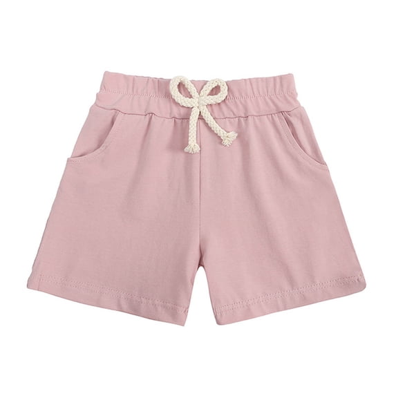 Eltusu Girls Cotton Athletic Shorts, Relaxed Fit Elastic Waistband Breathable Soft Pink Size 6-12 Months