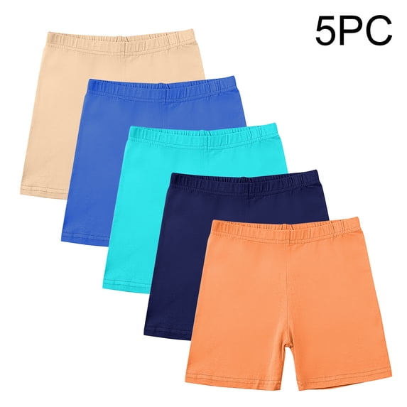 Eltusu Girls Cotton Bike Shorts, 5 Pieces Elastic Waist Breathable Summer Sports Shorts Multicolor Size 11-12 T
