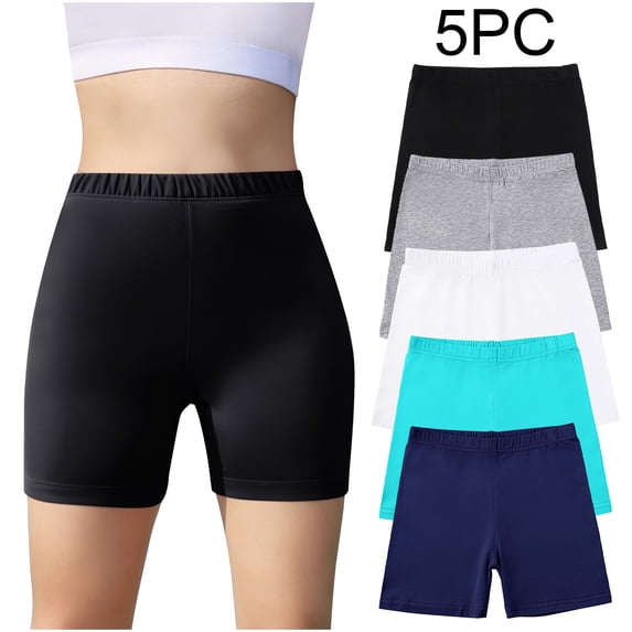 Eltusu Girls Cotton Bike Shorts, Comfy Five Pieces Summer Elastic Waist Sports Shorts Navy Size 5-6 T