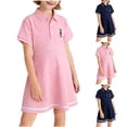 thumbnail image 1 of Eltusu Girls Cotton Dresses, Short Sleeve Collared A-Line Button School Uniform Dress Pink Size 8 T, 1 of 6