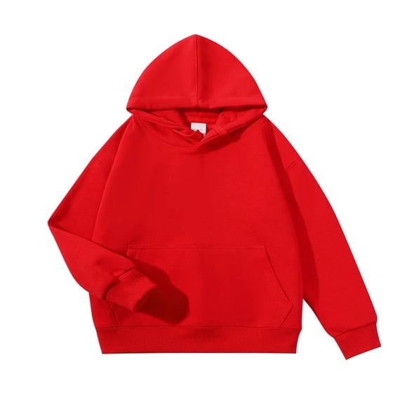Eltusu Girls Cotton Hoodies, Long Sleeve Casual Solid Color Pullover Sweatshirts with Pockets Red Size 5-6T