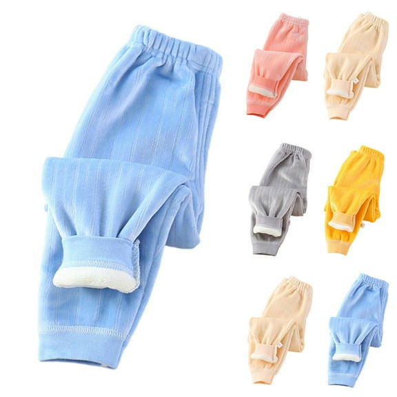 Eltusu Girls Cotton Leggings, Elastic Waist Stretch Thermal Solid Color Winter Joggers Blue Size 0-8 T