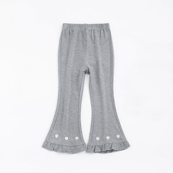 Eltusu Girls Cotton Leggings, Printed Stretch Soft Elastic Waist Flare Pants Gray Size 7-8 T