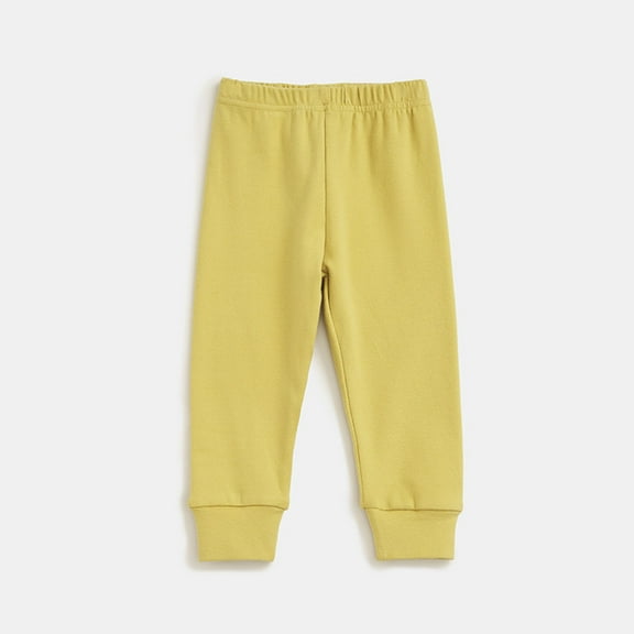 Eltusu Girls Cotton Leggings, Solid Color Casual Soft Elastic Waist Spring Pants Yellow Size 6-7 T