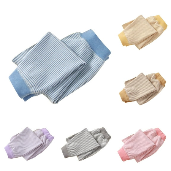 Eltusu Girls Cotton Leggings, Thermal Elastic Waist Stretch Striped Winter Joggers Blue Size 3-17T