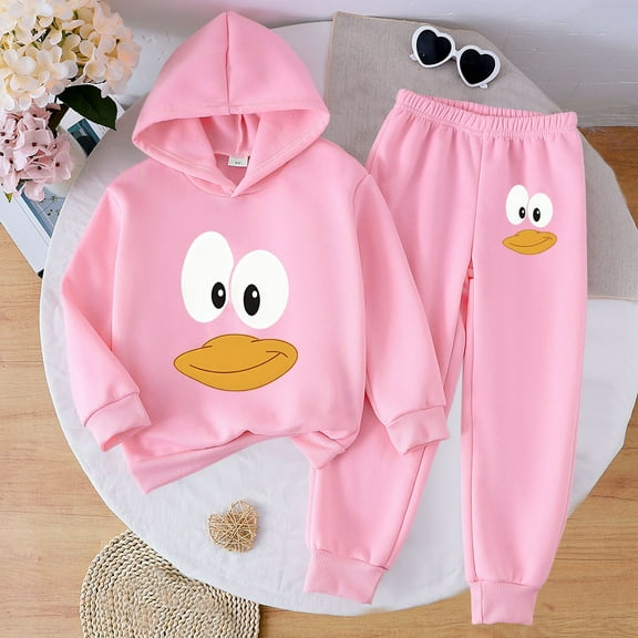 Eltusu Girls Cotton Outfit Sets, 2 Pieces Elastic Waist Long Sleeve Relaxed Fit Hoodies and Sweatpants Sets Pink Size 5 T