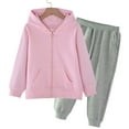 thumbnail image 1 of Eltusu Girls Cotton Outfit Sets, Long Sleeve 2 Pieces Zip up Hoodies and Sweatpants Set Pink Size 10-12 T, 1 of 6
