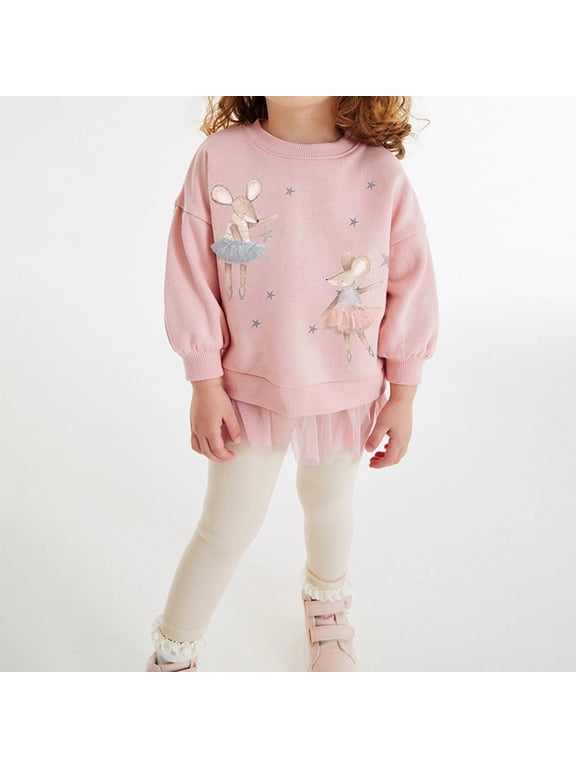 Girls Cotton Outfit Sets, Long Sleeve Casual 2 Pieces Sweatshirts & Sweatpants Set Pink Size 6 T
