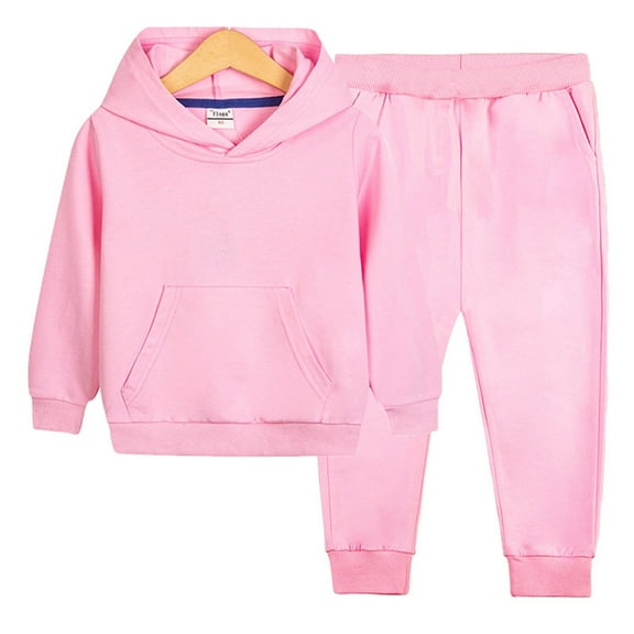 Eltusu Girls Cotton Outfit Sets, Long Sleeve Two Pieces Pullover Hoodies and Sweatpants Set Pink Size 7-8T