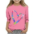 thumbnail image 1 of Eltusu Girls Valentines Undershirts, Crew Neck Comfy Pullover Heart Graphic 3/4 Sleeve Tops Pink Size 7-8 T, 1 of 4