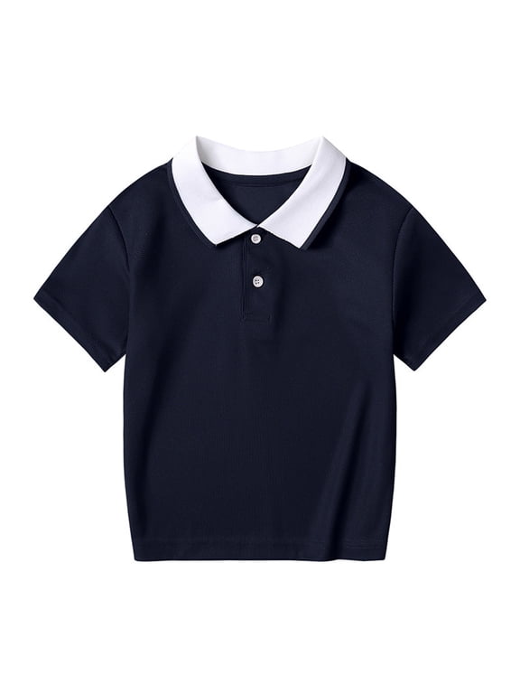 Girls Cotton Polo Shirts, Casual Short Sleeve Pullover Lapel Collar School Uniform Shirts Black Size 7-8T