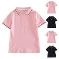 thumbnail image 1 of Eltusu Girls Cotton Polo Shirts, Pullover Short Sleeve Comfort Lapel Collar School Uniform Shirts Pink Size 2-14 T, 1 of 3