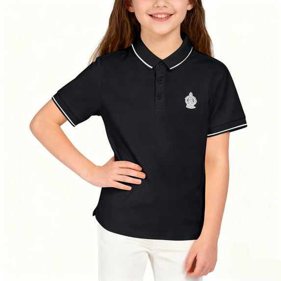Eltusu Girls Cotton Polo Shirts, Short Sleeve Lapel Collar Pullover Breathable School Uniform Shirts Black Size 3-4 T
