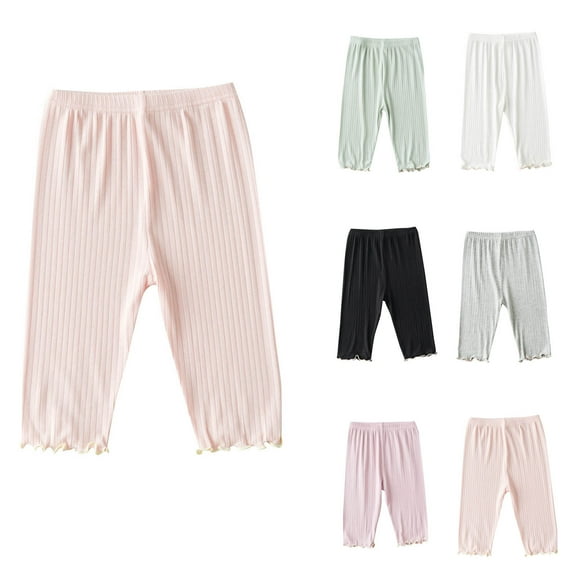 Eltusu Girls Cotton Shorts, Knee Length Elastic Waist Summer Soft Kids Casual Shorts Pink Size 3-11 T