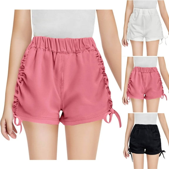 Eltusu Girls Cotton Shorts, Summer Soft Elastic Waistband Fashion Kids Casual Shorts Pink Size 1-10 T