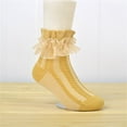 thumbnail image 1 of Eltusu Girls Cotton Socks, 3 Pieces Dance Lace Stretch Mid-Calf Socks Yellow Size 10-15 T, 1 of 2