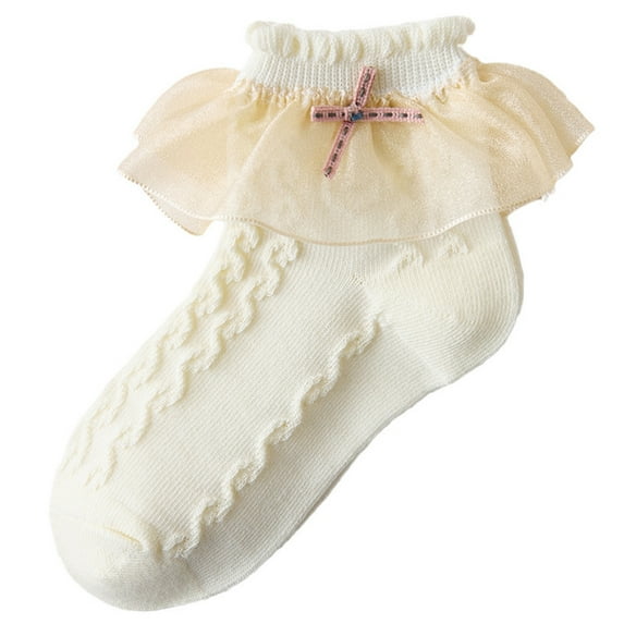 Eltusu Girls Cotton Socks, Comfort Low Cut Ruffled Stretch Ankle Socks Yellow Size 7-9 T