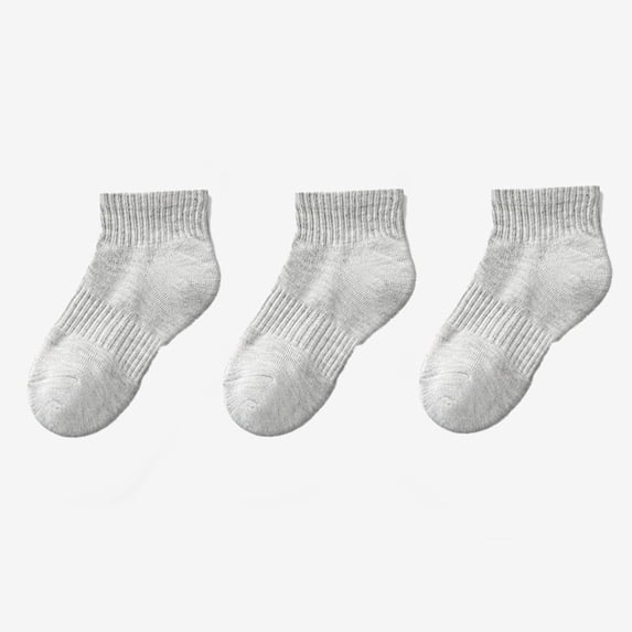 Eltusu Girls Cotton Socks, Comfort Stretch 3 Pieces Non Slip Low Cut Socks Gray Size 9-12 T