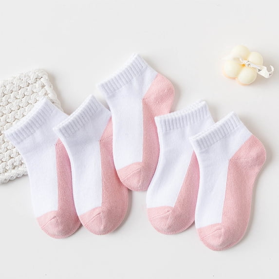 Eltusu Girls Cotton Socks, Comfy Breathable 5 Pieces Mid-Calf Spring Fall Socks Pink Size 9-12 T