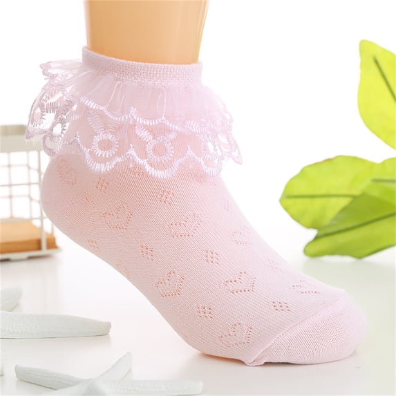 Eltusu Girls Cotton Socks, Comfy Ruffled Low Cut Stretchy Ankle Socks Pink Size 2-15 T