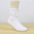 thumbnail image 1 of Eltusu Girls Cotton Socks, Lace Stretch 3 Pieces Dance Mid-Calf Socks White Size 7-9 T, 1 of 2