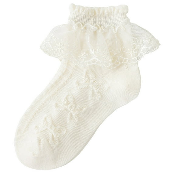 Eltusu Girls Cotton Socks, Low Cut Ruffled Solid Color Stretch Ankle Socks Yellow Size 7-9 T