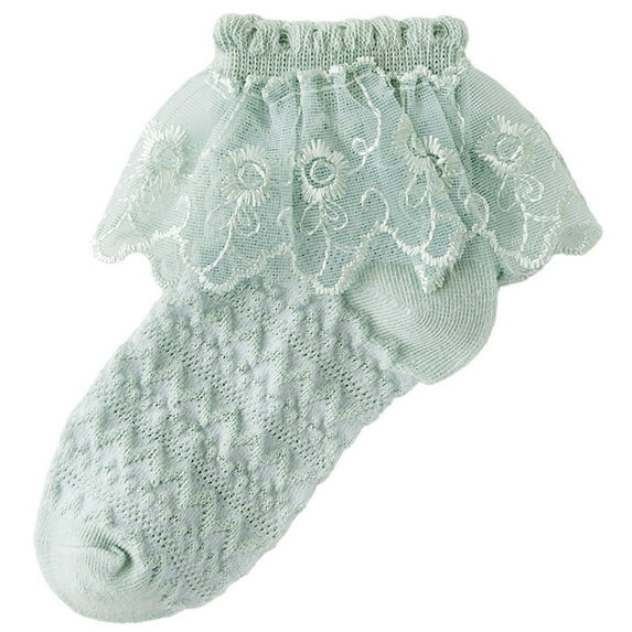 Eltusu Girls Cotton Socks, Low Cut Stretchy Casual Ruffled Ankle Socks Green Size 4-6 T