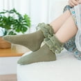 thumbnail image 1 of Eltusu Girls Cotton Socks, Ruffle Dance Stretch 3 Pieces Mid-Calf Socks Army Green Size 4-6 T, 1 of 2
