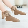 thumbnail image 1 of Eltusu Girls Cotton Socks, Ruffle Stretch 3 Pieces Dance Mid-Calf Socks Coffee Size 4-6 T, 1 of 2