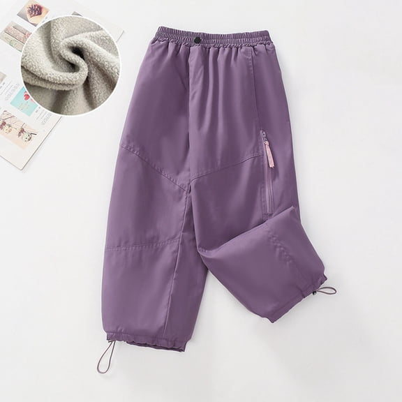 Eltusu Girls Cotton Sweatpants, Quick Dry Wide Leg Elastic Waist Loose Fit Kids Joggers Purple Size 13-14 T