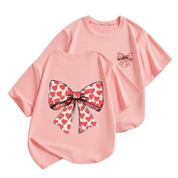 Eltusu Girls Cotton T-Shirts, 2 Pieces Pullover Crewneck Printed Short Sleeve Tops Pink Size 2-14 T