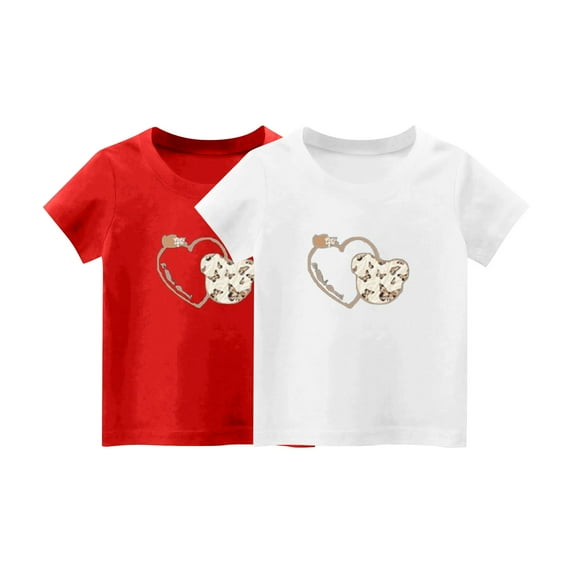 Eltusu Girls Cotton T-Shirts, Crew Neck Loose Fit 2 Pieces Pullover Short Sleeve Tops Red Size 8-10 T