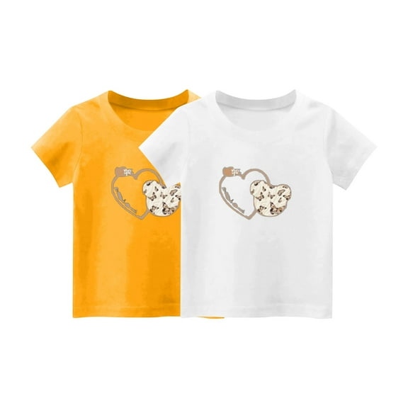 Eltusu Girls Cotton T-Shirts, Pullover Loose Fit Crew Neck 2 Pieces Short Sleeve Tops Yellow Size 2-3 T