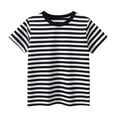 thumbnail image 1 of Eltusu Girls Cotton T-Shirts, Pullover Striped Crewneck Summer Short Sleeve Tops Black Size 7-8 T, 1 of 2