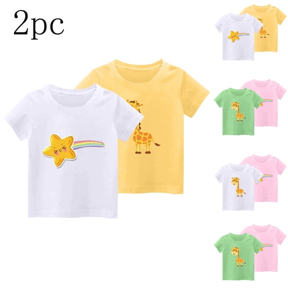 Eltusu Girls Cotton T-Shirts, Pullover Two Pieces Short Sleeve Soft Summer Tops Yellow Size 2-10 T