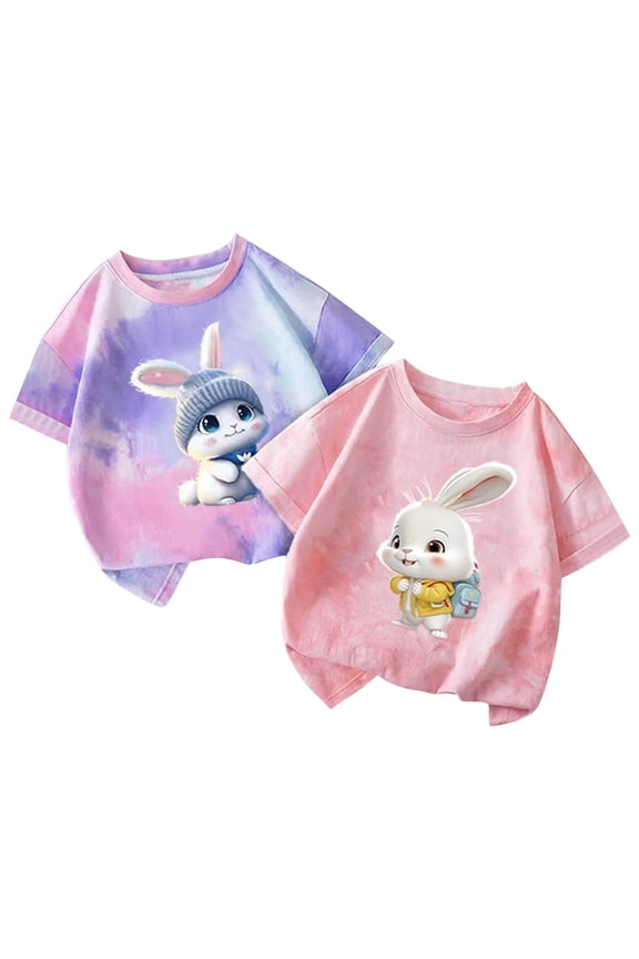 Girls Cotton T-Shirts, Two Pieces Cartoon Pullover Short Sleeve Summer Tops Watermelon Red Size 6-8 T