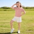 thumbnail image 1 of Eltusu Girls Cotton T-Shirts, puff Sleeve Solid Color Short Sleeve Collared Summer Kids Tee Pink Size 6-7 T, 1 of 5