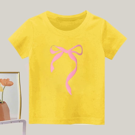 Eltusu Girls Cotton T-shirts, Comfort Pullover Crew Neck Short Sleeve Graphic Tee Yellow Size 9-10 T