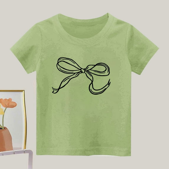Eltusu Girls Cotton T-shirts, Crew Neck Lightweight Pullover Short Sleeve Graphic Tee Green Size 7-8 T