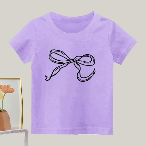 Eltusu Girls Cotton T-shirts, Crew Neck Short Sleeve Lightweight Pullover Graphic Tee Purple Size 13-14 T
