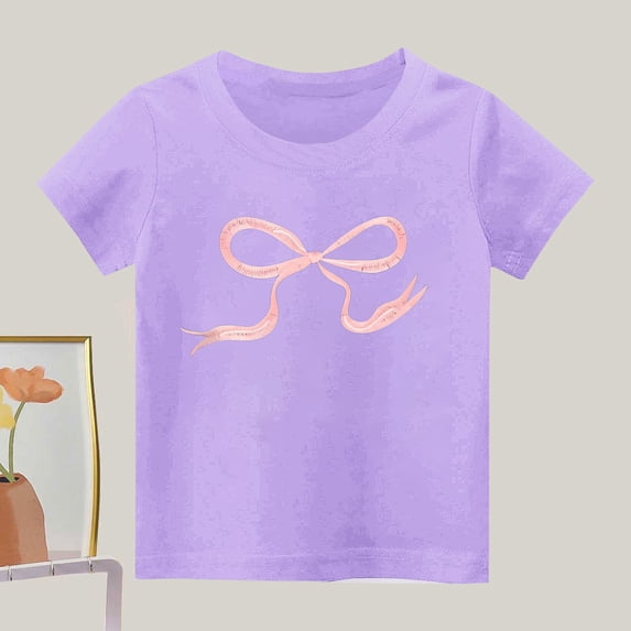 Eltusu Girls Cotton T-shirts, Fashion Crew Neck Short Sleeve Pullover Graphic Tee Purple Size 7-8 T