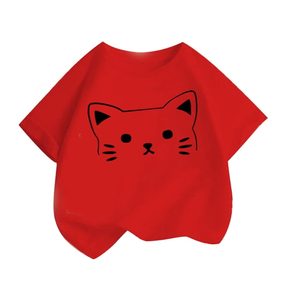 Eltusu Girls Cotton T-shirts, Pullover Crewneck Short Sleeve Comfy Graphic Tee Red Size 4-6 T