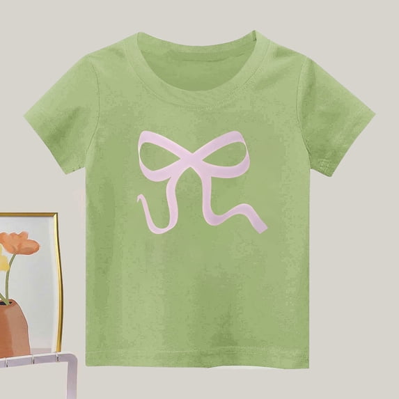 Eltusu Girls Cotton T-shirts, Short Sleeve Casual Crew Neck Pullover Graphic Tee Green Size 3-4 T