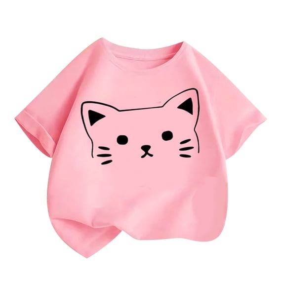 Eltusu Girls Cotton T-shirts, Short Sleeve Crewneck Pullover Comfy Graphic Tee Pink Size 8-10 T