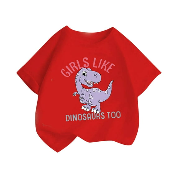 Eltusu Girls Cotton T-shirts, Summer Pullover Short Sleeve Crew Neck Graphic Tee Red Size 12-14 T