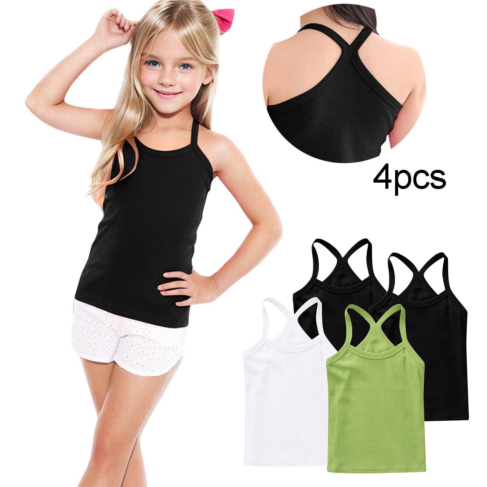 Eltusu Girls Cotton Tank Tops, 4 Pieces Sleeveless Basic Y-Back Summer ...