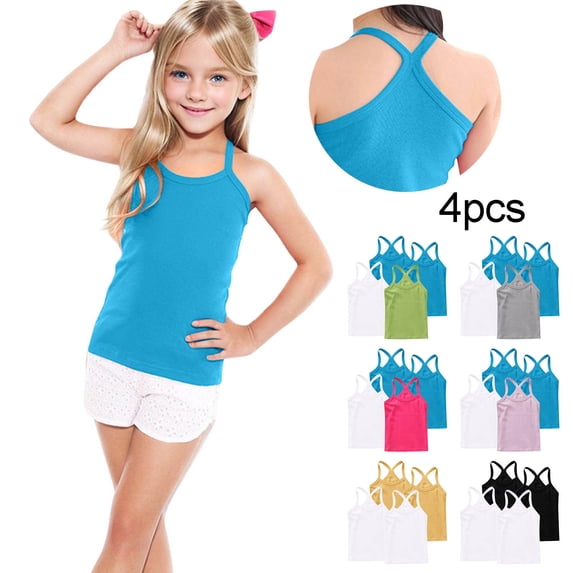 Eltusu Girls Cotton Tank Tops, 4 Pieces Y-Back Sports Sleeveless Kids Undershirts Green Size 12 T