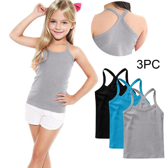 Eltusu Girls Cotton Tank Tops, Sleeveless Soft Y-Back 3 Pieces Summer Vest Shirts Multicolor Size 8-9 T