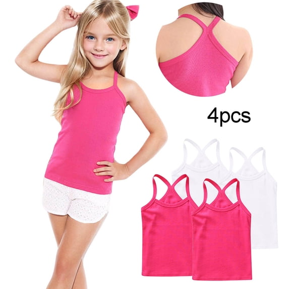 Eltusu Girls Cotton Tank Tops, Sleeveless Vacation 4 Pieces Y-Back Kids Undershirts White Size 4-5 T