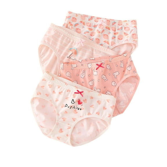 Eltusu Girls Cotton Underwear, Elastic Waist Stretch Breathable Four Pieces Girls Briefs Pink Size 15-16 T